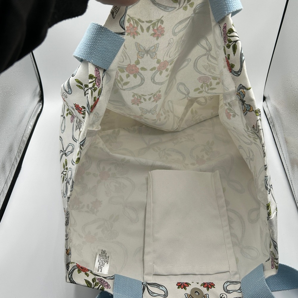 Serenite Large Tote Bag White Canvas Floral Swan Butterfly 100% Cotton NWT - Picture 9 of 14